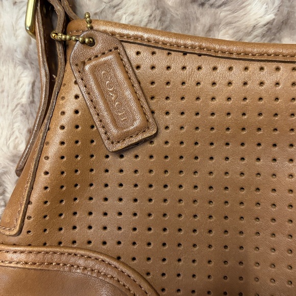 Coach Perforated Brown Leather Shoulder Bag - Picture 2 of 5